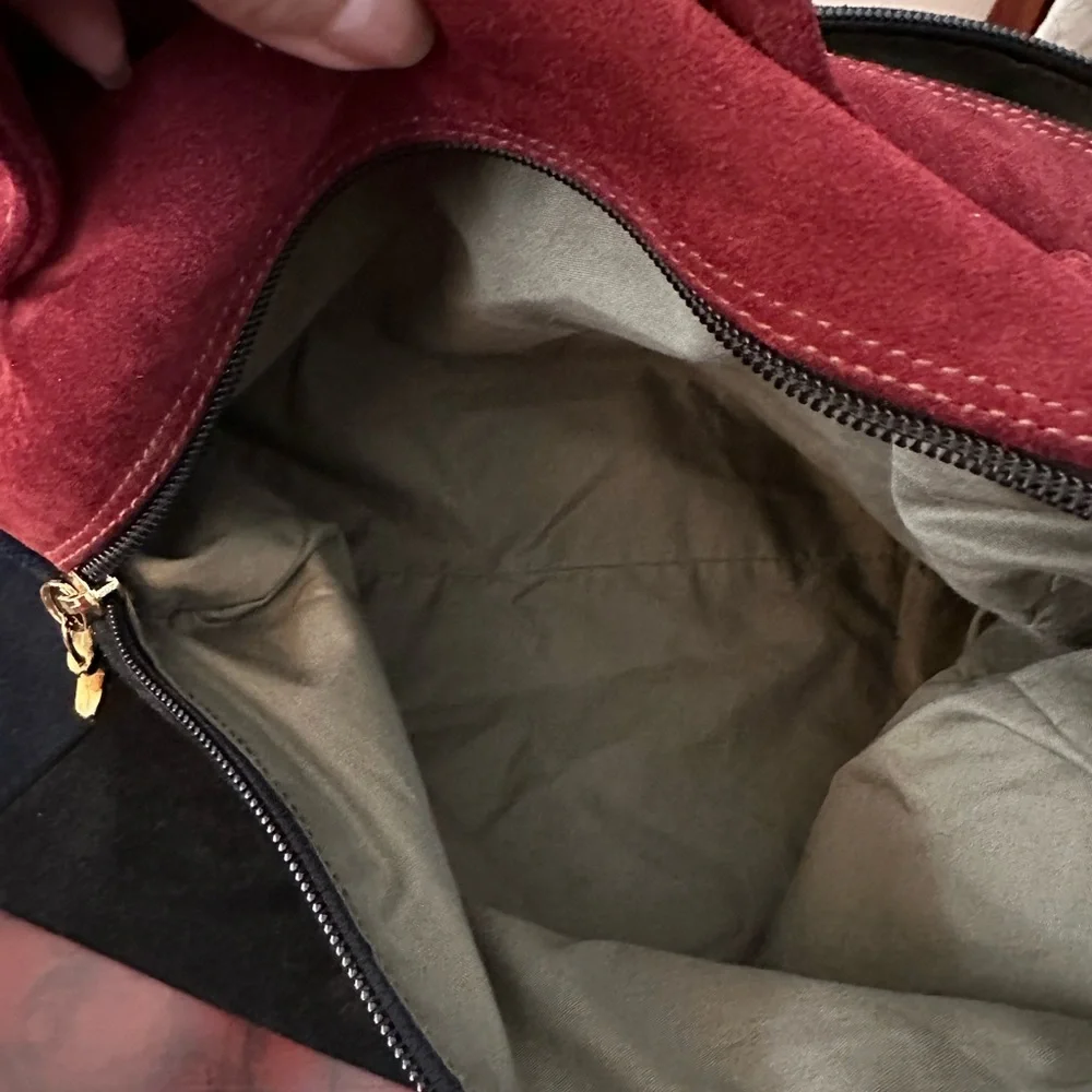 LE SOLIM Classic Italian Suede Burgundy Black Suede Hand/Crossbody Bag Vintage - Picture 9 of 10